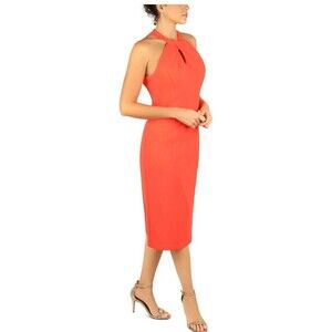 Julia Jordan Women's Knot-Neck Tulip Hem Midi Dress Size 8 Coral Pink Medium Top